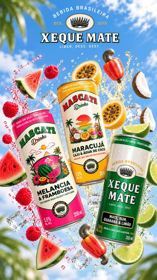 Versão animada do key visual da linha, com as latas, frutas e gelo em movimento